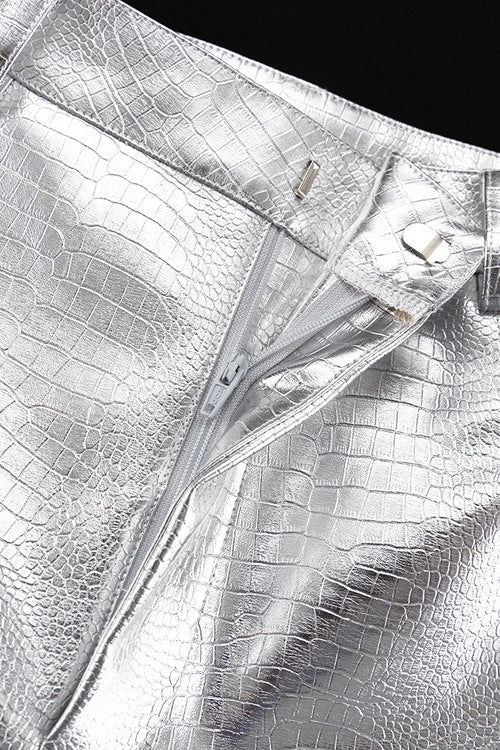 PU Leather Scale High Waist Long Pants