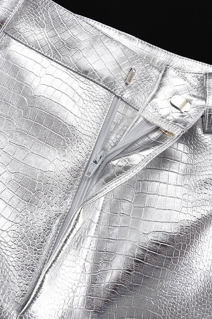 PU Leather Scale High Waist Long Pants