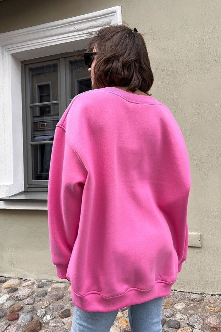 Solid Oversized Crew Neck Sweatshirt