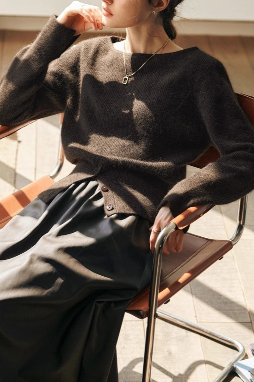 Slit Hem Boatneck Knit Top