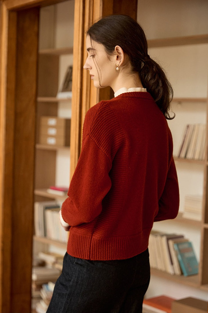 Elegant Crewneck Draped Knit Top
