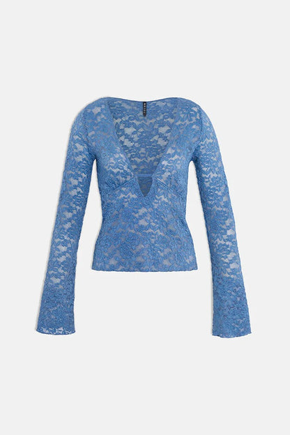 Floral Lace Deep V Long Sleeve Tee