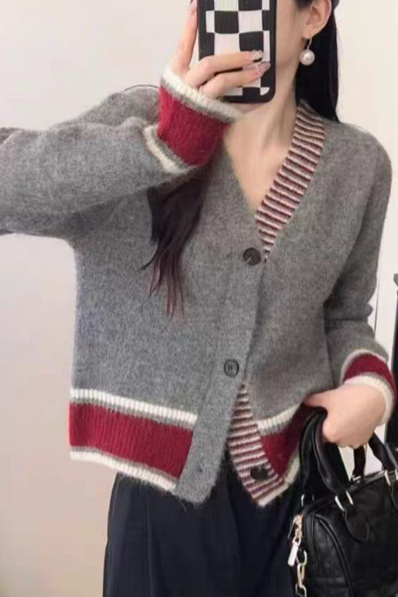 Long Sleeve Color-block Striped Sweater