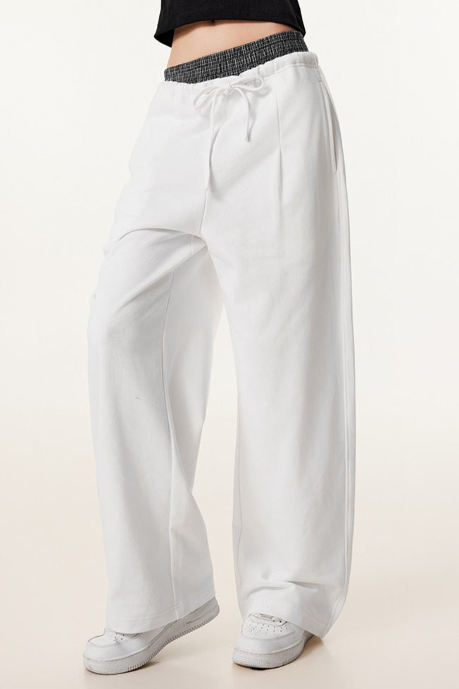 Patchwork Double Waist Wide Leg Athletic Pants