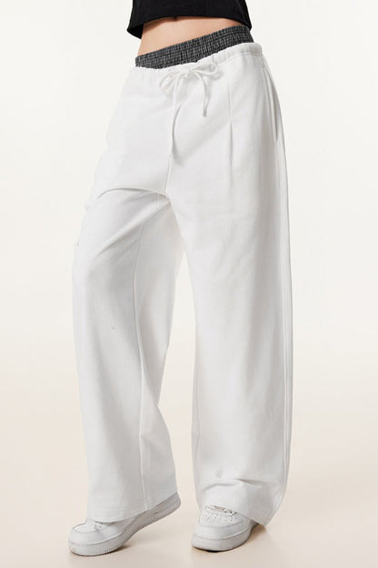 Patchwork Double Waist Wide Leg Athletic Pants