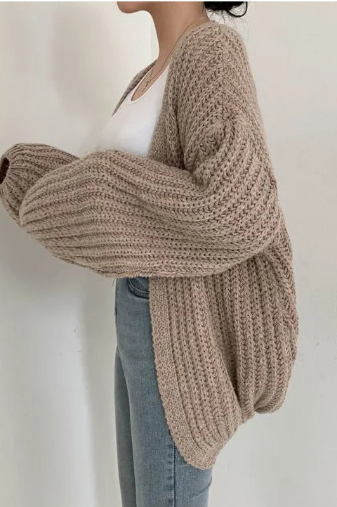 Chic Oversized Lantern Sleeve Cardigan