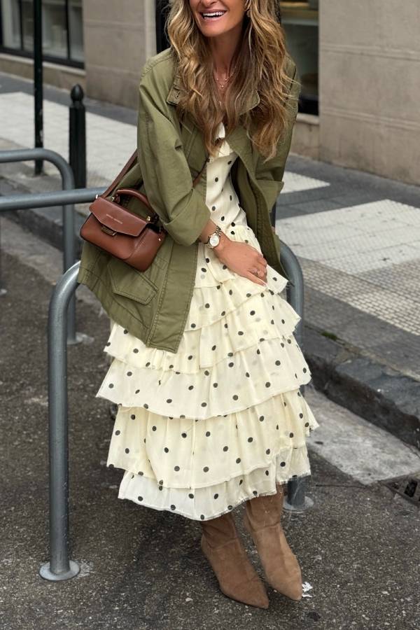 Polka Dot Ruffle Tiered Sleeveless Midi Dress
