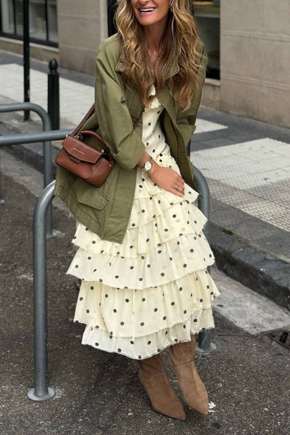 Polka Dot Ruffle Tiered Sleeveless Midi Dress