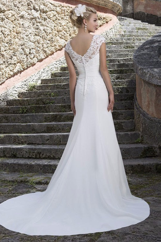 Off Shoulder Lace Train Prom Dress