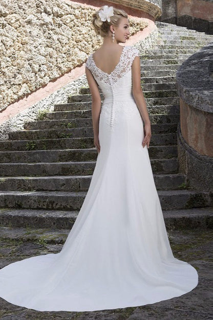 Off Shoulder Lace Train Prom Dress