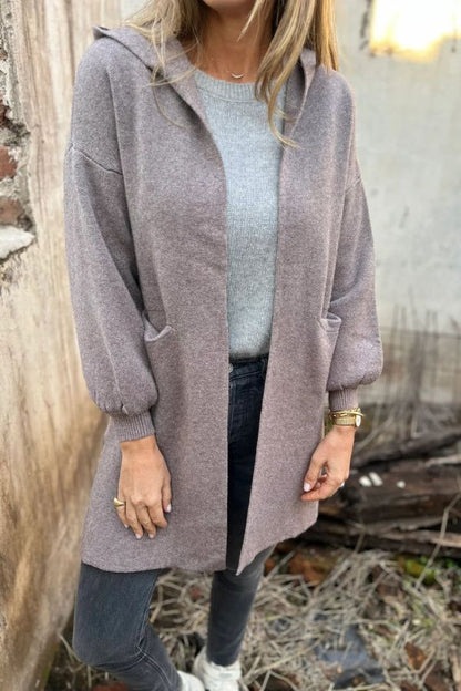 Solid Color Casual Woolen Pocket Hooded Jacket