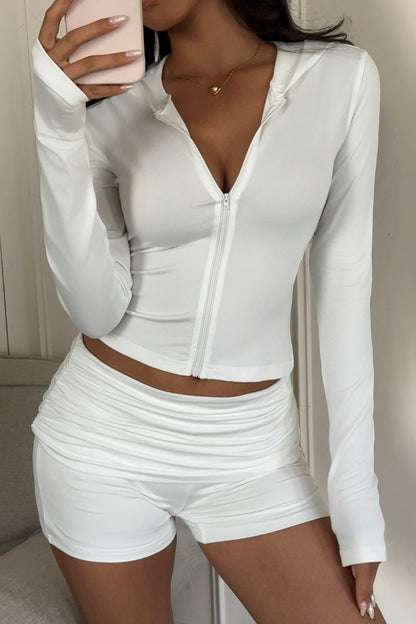 Long Sleeve Zip Up Athletic Jacket Shorts Set