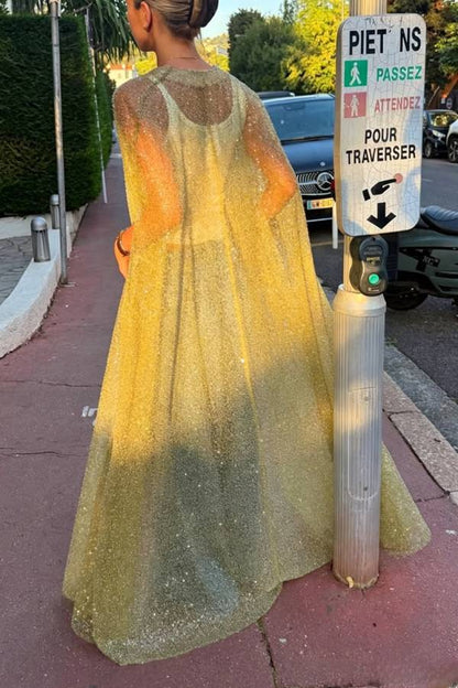 Sparkle Night Sheer Sequin Maxi Cover-up Cape