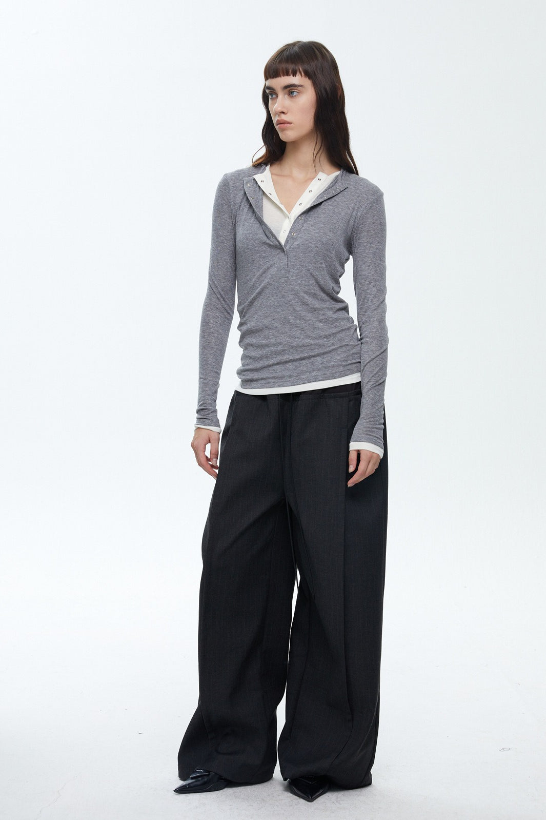 Henley Neck Two-in-One Knit Top