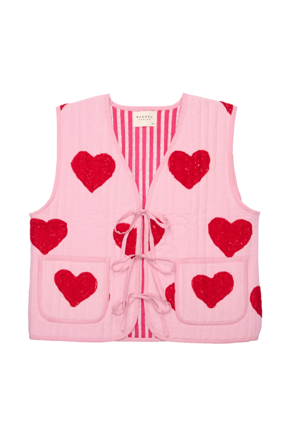 Red Heart Print Lace-up Vest