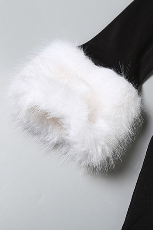 Fur Trim Cold Shoulder Bodycon Dress