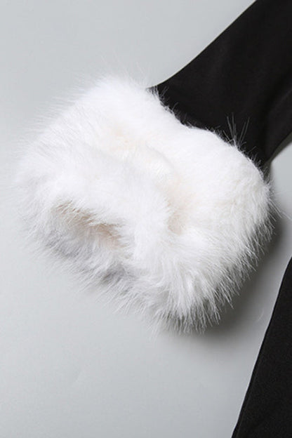 Fur Trim Cold Shoulder Bodycon Dress