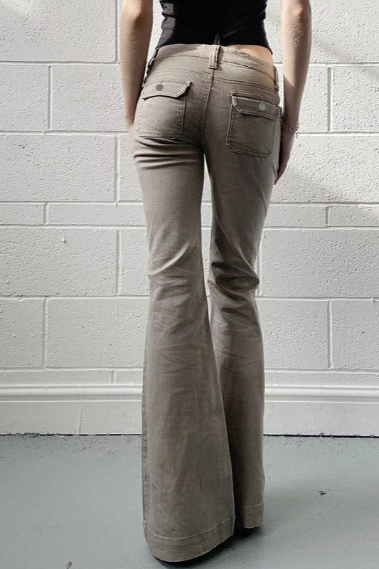 Low Rise Slim Flared Cargo Pocket Casual Pants