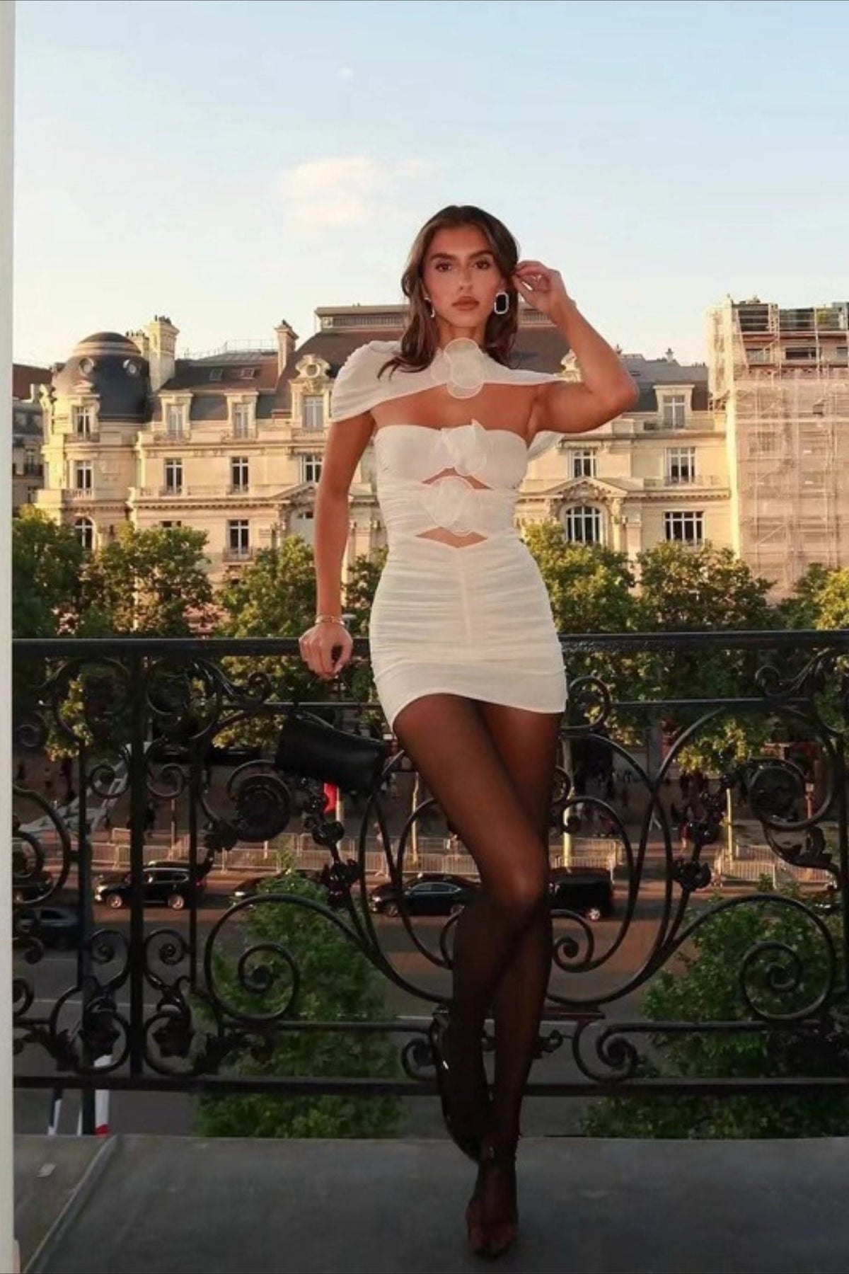 Floral Cut Out Bodycon Mini Graduation Party Dress