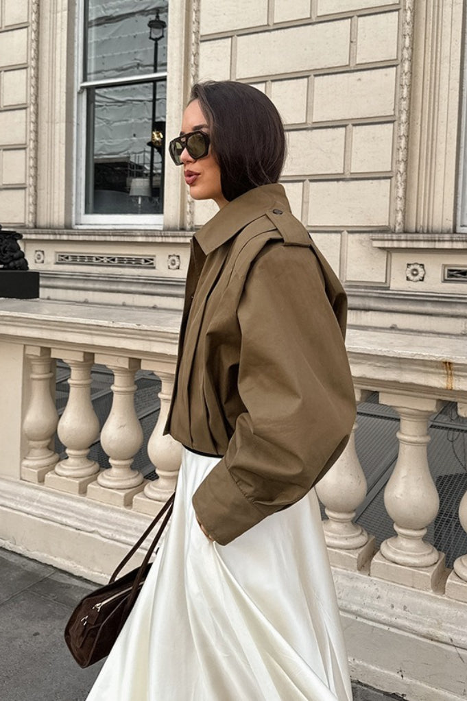 Pleated Notch Collar Russet Coat
