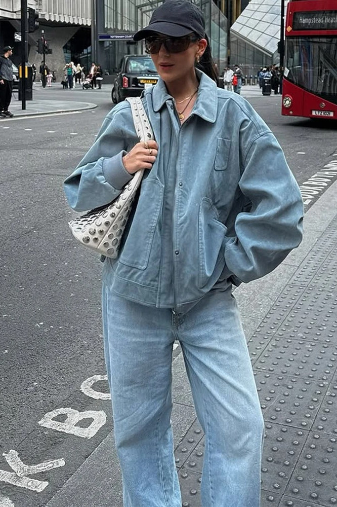 Blue Zip Lapel Jacket