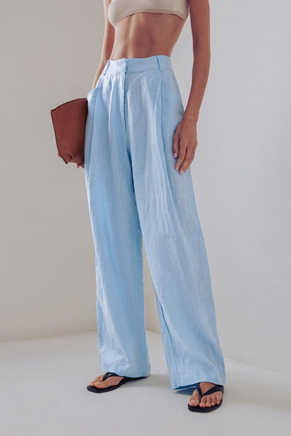 Relaxed Linen Blend Blouse Wide Leg Two Piece Pants Set