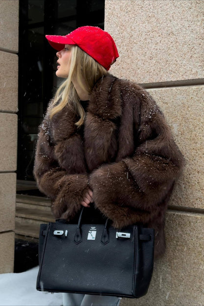 Lapel Thickened Faux Fur Plush Coat