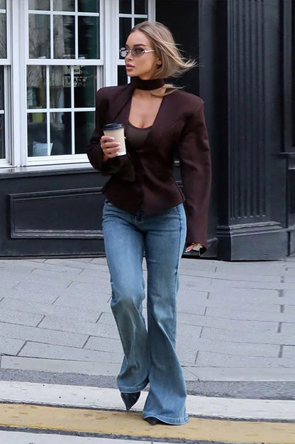 Slit V-Neck Slim Fit Blazer
