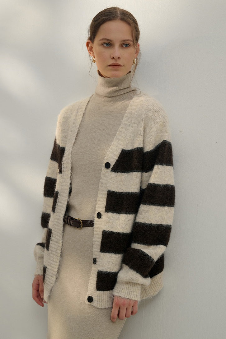 Textured Stripe Color Block Cardigan