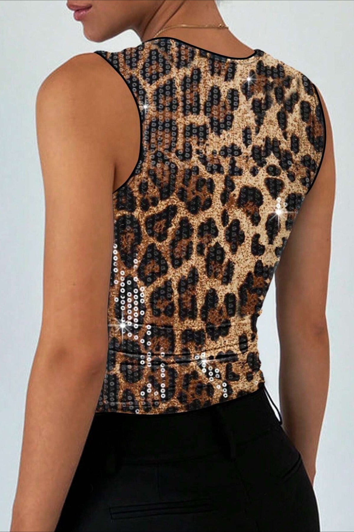 Leopard Sequin Bustier Crop Top