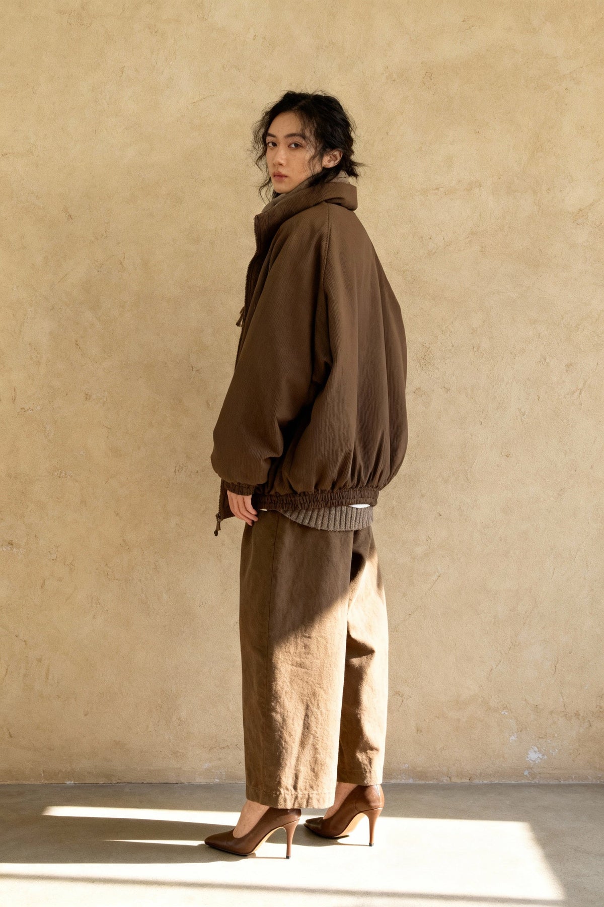 Ribbed High Neck Jacket