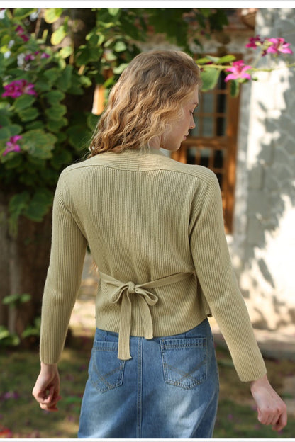 Wrap Tie Front V-Neck Knit Top