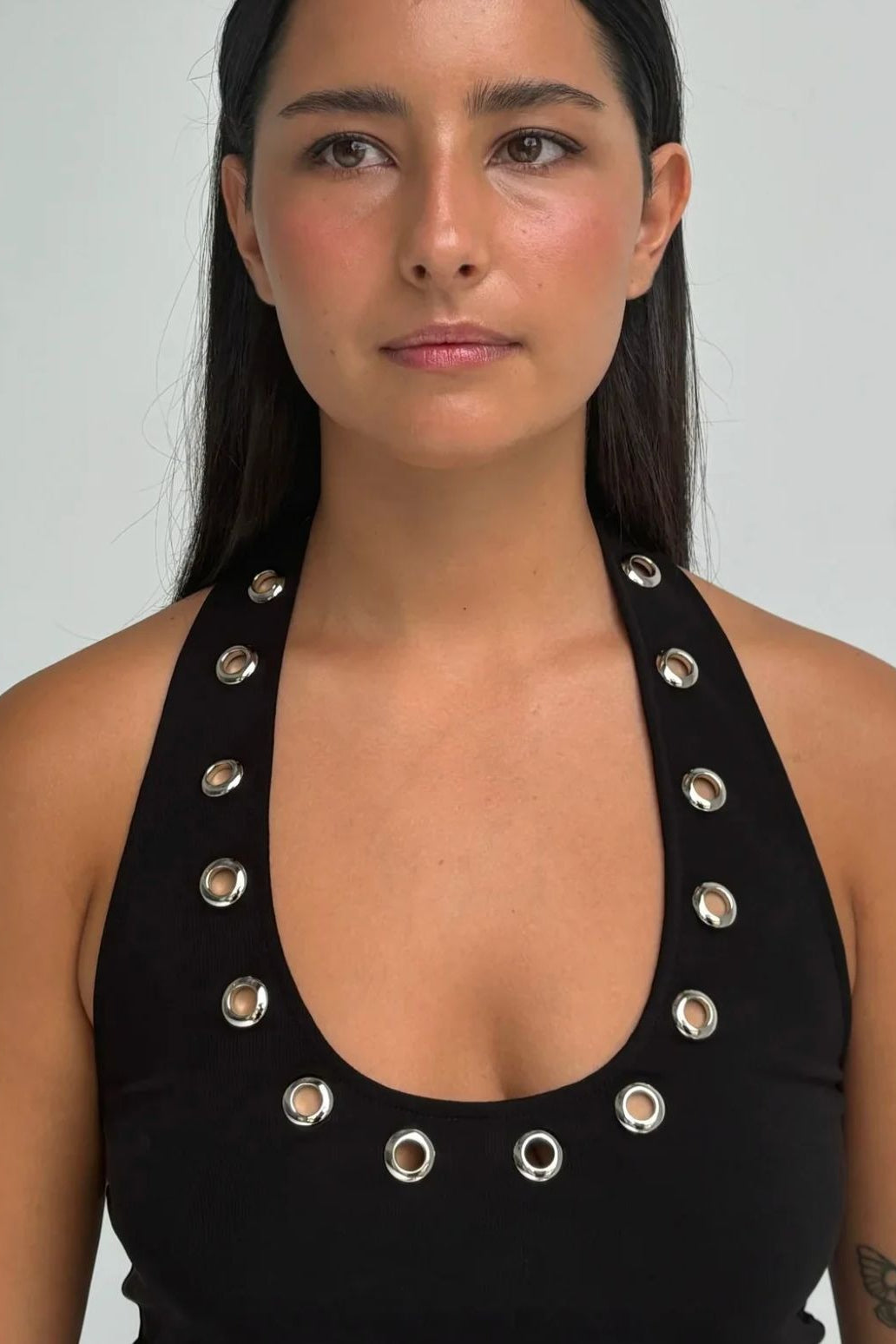 Metal Ring Cut Out Halter Sexy Fitted Halter Top