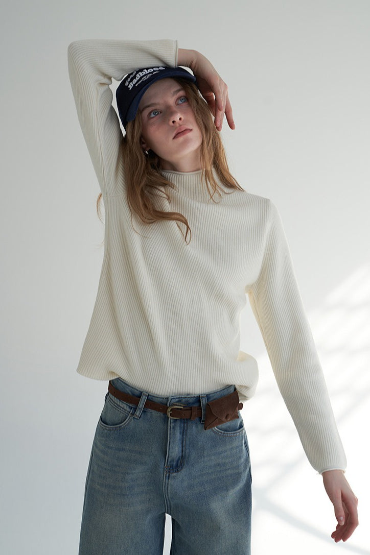 Mock Neck Fleece Lined Knit Top
