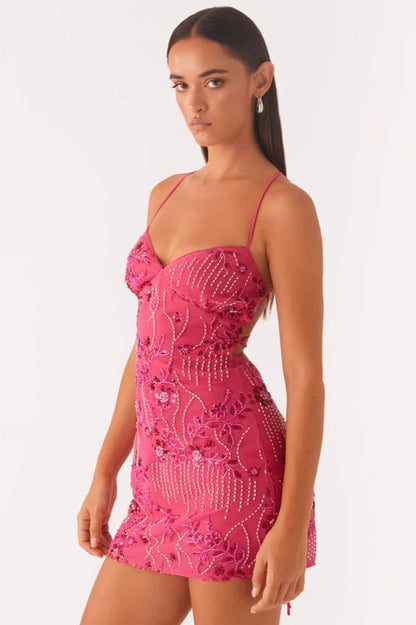 Backless Spaghetti Strap Sequin Dress