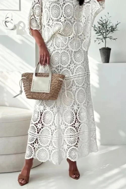 High Rise Crochet Hollow Out Maxi Skirt