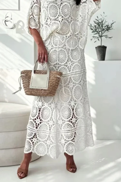 High Rise Crochet Hollow Out Maxi Skirt