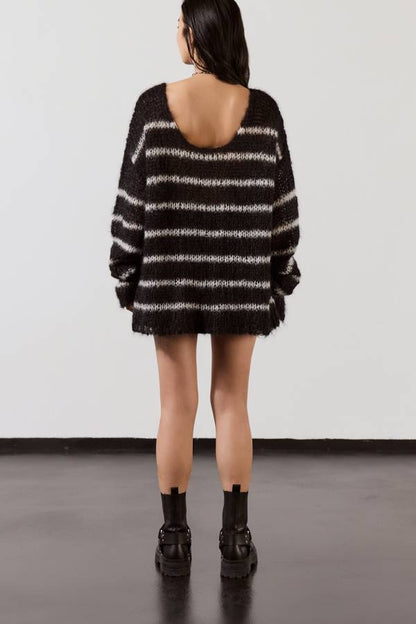 Time for Warmer Layers Fluffy Stripes Relaxed Knit Sweater