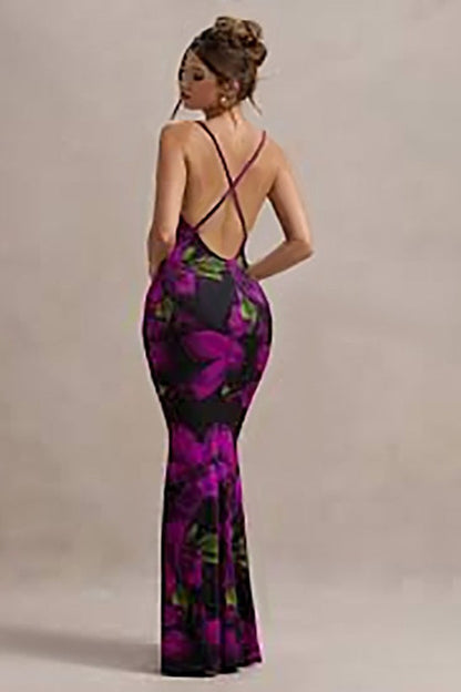 Open-Back Floral Maxi Party Dress