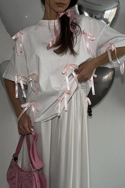 3D Bow Detail Longline T-Shirt