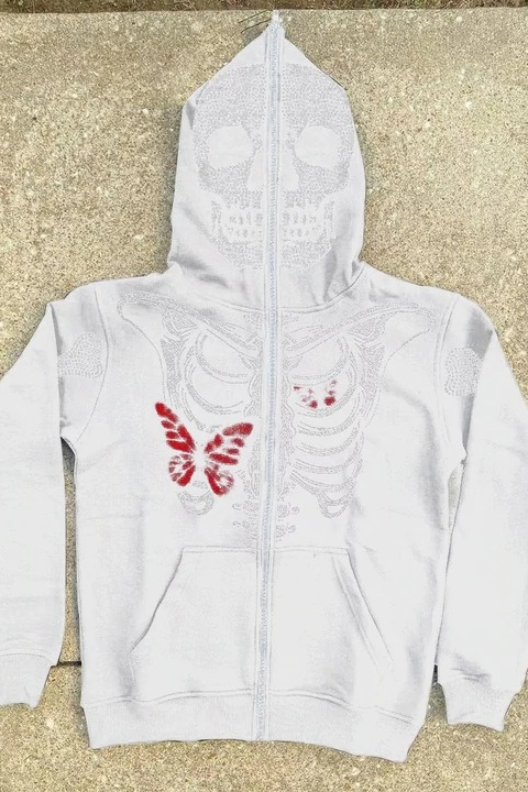 Cartoon Print Camo Panel Zip Youthful Casual Hoodie