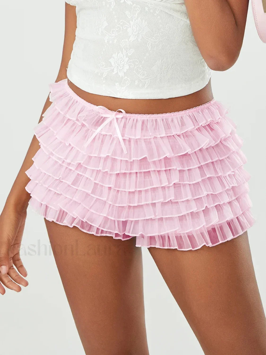 Fairycore Multi-Layer Mesh Low Rise Bowknot Ruffle Short