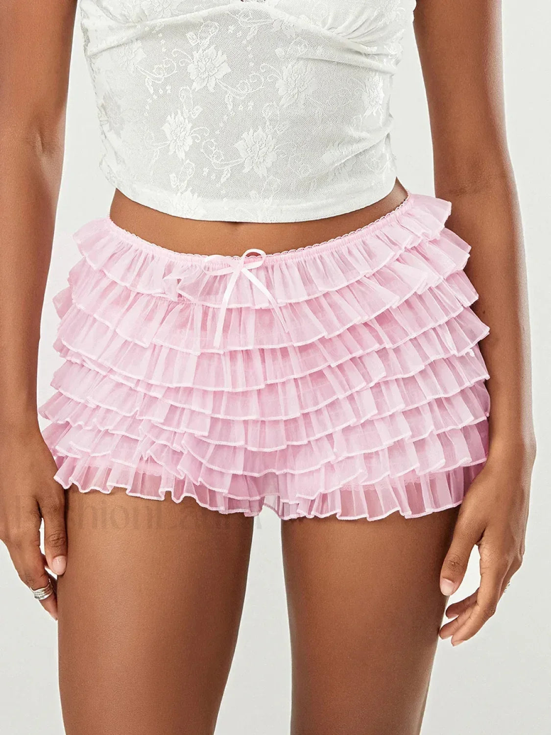 Fairycore Multi-Layer Mesh Low Rise Bowknot Ruffle Short