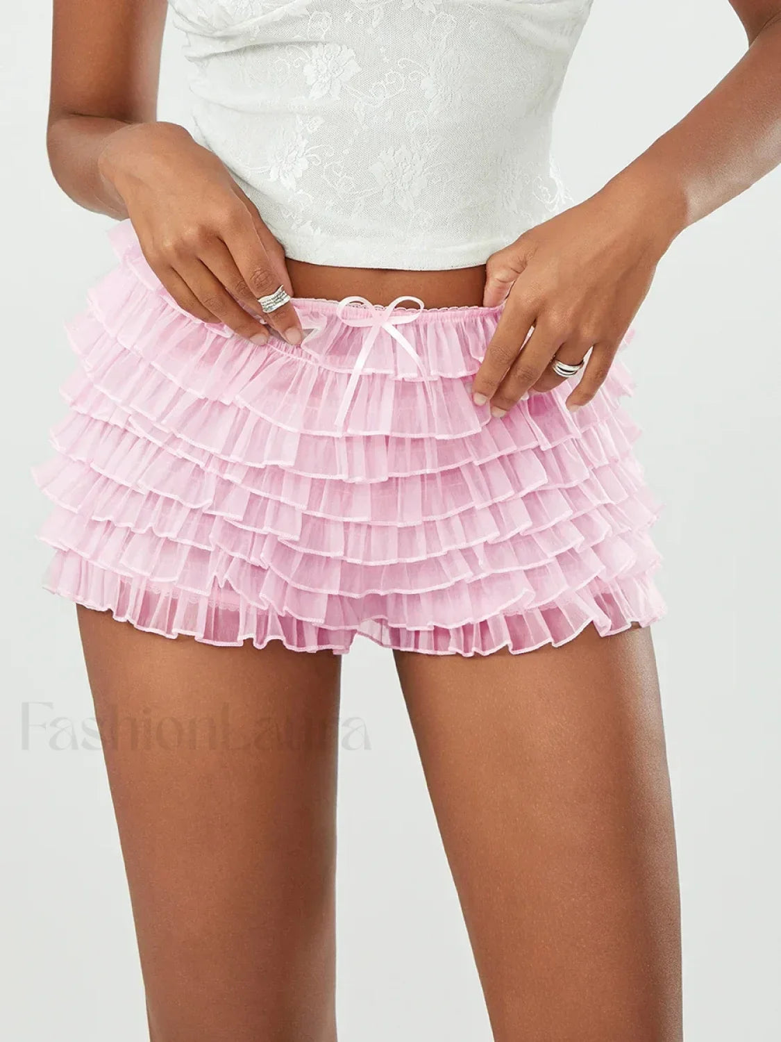 Fairycore Multi-Layer Mesh Low Rise Bowknot Ruffle Short