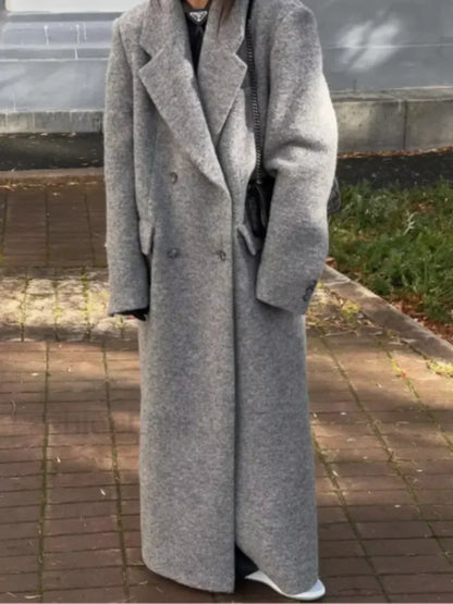 Fashion Dark Grey Stripe Lapel Double Breasted Overcoats