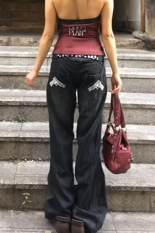 Washed Distressed Wide Leg Jeans