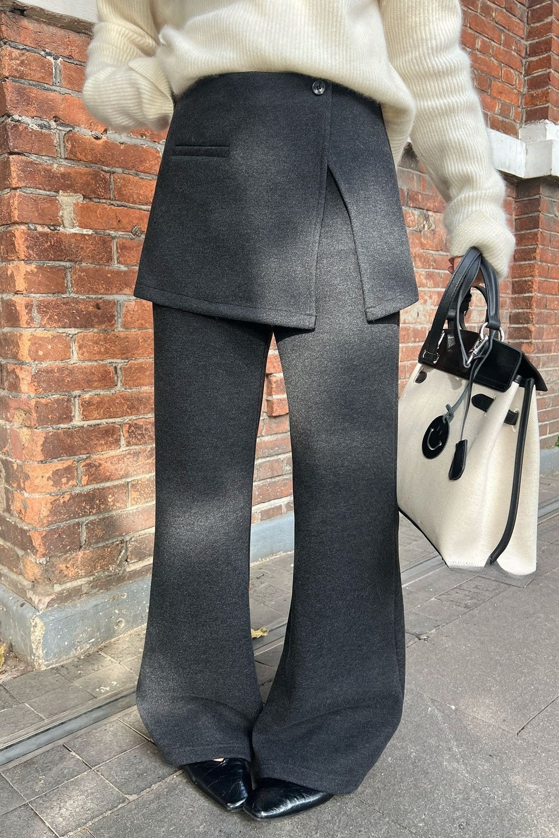 Layered Look Fleece Lined Ruffle Casual Pants