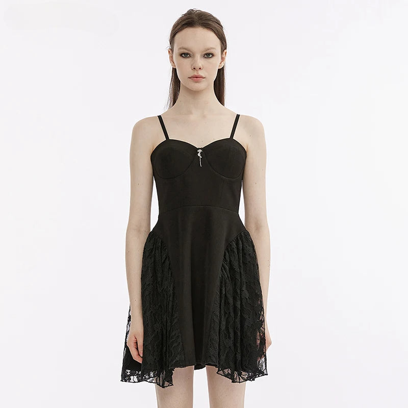 Splicing Gauze Party Club Brushed Lace Black Metal Summer Gothic Dress