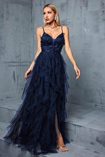 Mesh Insert Sleeveless Slip Prom Dress