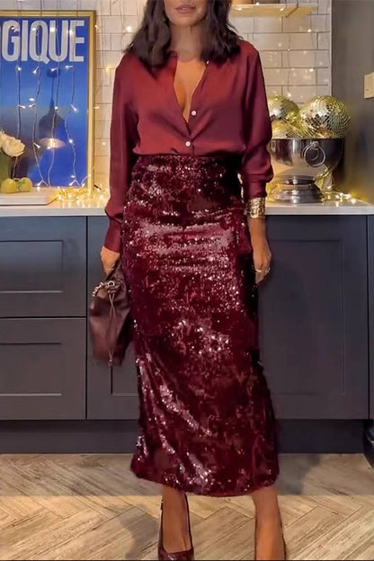 Burgundy satin shirt